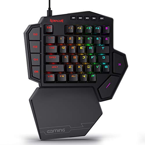Redragon K585 DITI Wired One-Handed RGB Gaming Keyboard, Mechanical Gaming Keypad with 7 Onboard Programmable Macro Keys and Detachable Wrist Rest, Portable 42 Keys in Blue Switches for Laptop