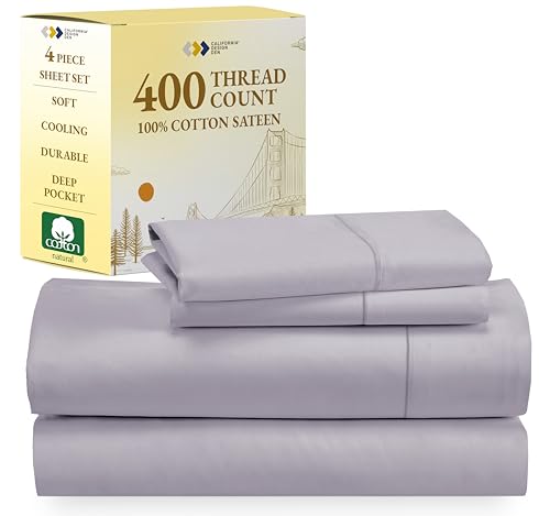 California Design Den 400 Thread Count 100% Cotton Sheets, King Size Sheet Set, Luxury Sheets & Pillowcases, Breathable Bedding for King Bed, Sateen, King Bed Sheets with Deep Pockets (Lavender Gray)
