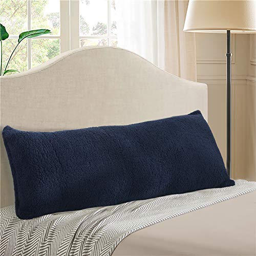 Reafort Housse de Coussin Ultra Douce en Sherpa avec Fermeture éclair - 53 cm x 137 cm - Bleu Marine