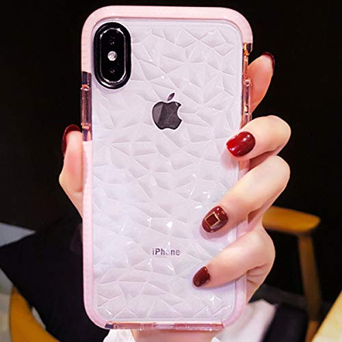 Compatible for iPhone X/XS Case Girls Women Cute Clear Cover with Diamond Pattern Design Slim Soft TPU Protective Shell Pretty Fashion Girly Phone Case Compatible iPhone X/XS (Pink)