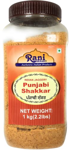 Rani Punjabi Shakkar (Gur Jaggery Powder) Indian Unrefined Raw Cane Sugar 35oz (2.2lbs) 1kg PET Jar ~ Gluten Friendly | Vegan | Non-GMO | No Salt or fillers | Indian Product