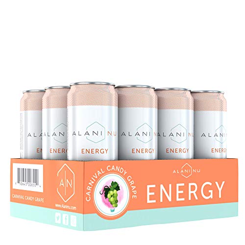Alani Nu Sugar-Free Energy Drink, Pre-Workout Performance, Carnival Candy Grape, 12 oz Cans (Pack of 12)
