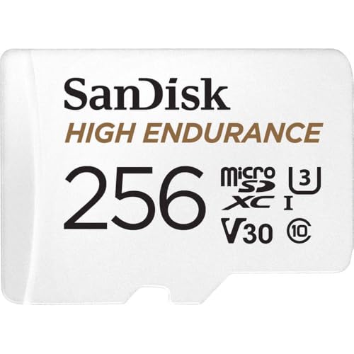 SanDisk 256GB High Endurance Video microSDXC Card with Adapter for Dash Cam and Home Monitoring systems - C10, U3, V30, 4K UHD, Micro SD Card - SDSQQNR-256G-GN6IA