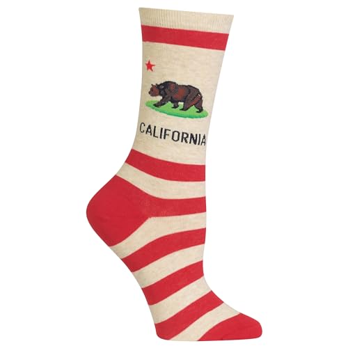Hot Sox Women's Fun USA Travel & Cities Crew Socks-1 Pair Pack-Cool & Artistic Gifts, California (Natural Melange), 4-10