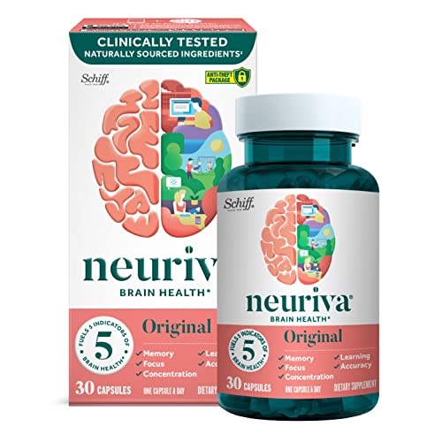 NEURIVA Original Brain Supplement for Memory, Focus & Concentration + Learning & Accuracy with Clinically Tested Nootropics Phosphatidylserine and Neurofactor, Caffeine Free, 30ct Capsules