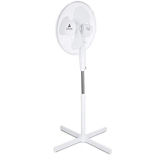 TRESKO AERSON Standventilator 40cm | Ventilator höhenverstellbar bis 120cm | hoher Luftdurchsatz und sehr leise | Windmaschine mit 3 Geschwindigkeitsstufen | Oszillationsfunktion ca. 80° (Schwarz)