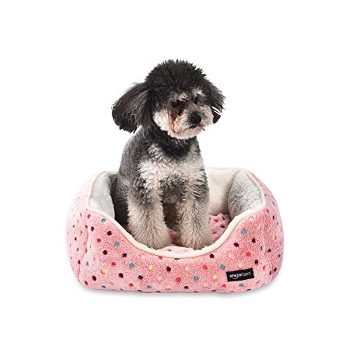 Amazon Basics Cuddler Pet Bed - Small, Pink Polka Dots
