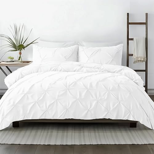 Kotton Culture 600 Thread Count Pinch Duvet Cover Only 100% Egyptian Cotton Breathable All Season Comforter Cover with Zipper Closure & Corner Ties Sateen Weave (White, Oversized King)