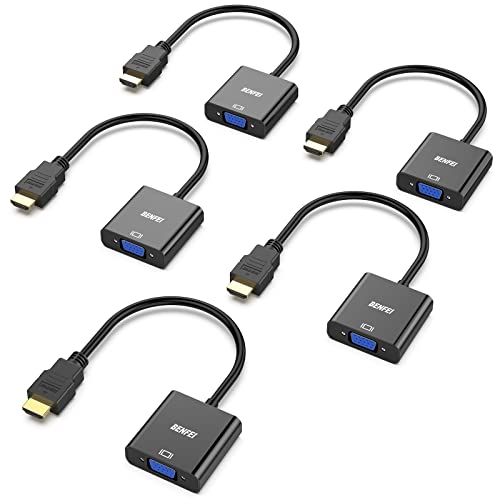 BENFEI HDMI to VGA 5 Pack, Gold-Plated HDMI to VGA Adapter (Male to Female) for Computer, Desktop, Laptop, PC, Monitor, Projector, HDTV, Chromebook, Raspberry Pi, Roku, Xbox and More - Black
