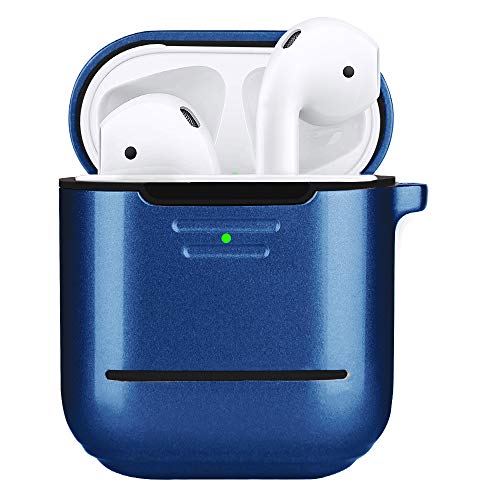 MOBEALO Airpod Case,Double Protection (Metal+Silicone)【Front LED Visible】 Ultra Lightweight Shockproof Dustproof Scratchproof Accessories with Anti-Lost Keychain for Airpods1&2 Charging (Blue)