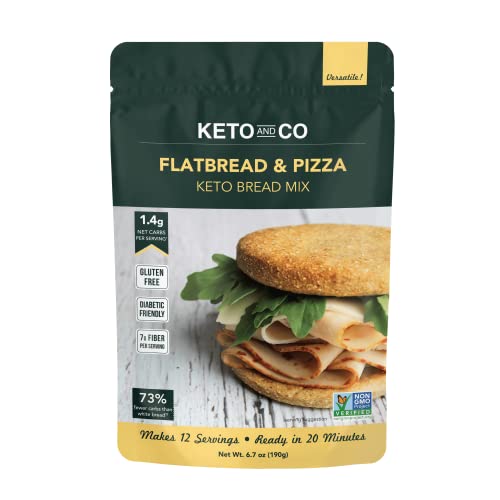 Keto Flatbread & Pizza Bread Mix by Keto and Co | Just 1.4g Net Carbs | Gluten Free, Diabetic & Keto Friendly, Non-GMO | Great for Burgers, Sandwiches, Pizza | Makes 12 Servings