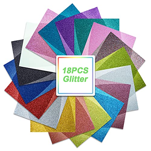 Magical 12"x10" HTV Glitter Heat Transfer Vinyl, Sheets-18 Color Bundle Pack of Multicolour, Iron On T-Shirt Transfer Sheets - Best HTV for Silhouette Cameo, Heat Press,Bonus 1 Weeding Tweezers