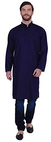 Elegant Cotton Men's Long Kurta Indian Clothing (Blue, S)