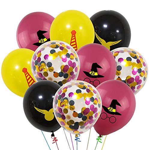 40PCS Magical Wizard School Birthday Party Balloons, 12" Latex Balloons Rose Red Yellow Black Color Confetti Balloons Decorations Kit with 2 Ribbons for Baby Shower Kids Birthday Party Supplies