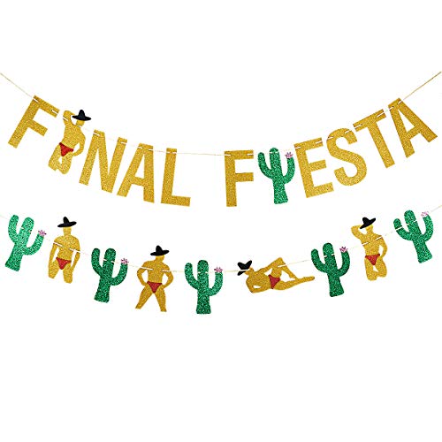 Goldfarbenes glitzerndes Finales Fiesta Banner und glitzernde Kaktus-Girlande, mexikanisches Fiestathema, Party-Dekoration, Junggesellenabschiede