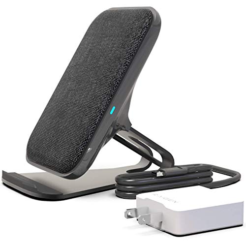 RAIGEN Wireless Charging Stand + Fast Charge AC Adapter Modern Fabric Canvas Design 7.5W for iPhone Xs MAX XR X 8 Plus, 10W for Samsung Galaxy S10 S9 S8 S7 Note 9/8 (Charcoal)