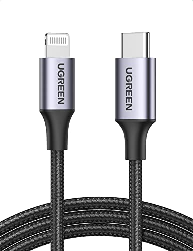 UGREEN Mfi-Certified Usb Type C To Lightning Nylon Braided Fast Charging Cable With Power Delivery For Tablet, Personal Computer, Laptop, Smartphone - (Space Gray, 3.3 Feet, 1 Metres)