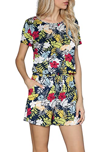 LAINAB Women's Casual Summer Short Sleeve Playsuit Jumpsuits Rompers Shorts with Pockets