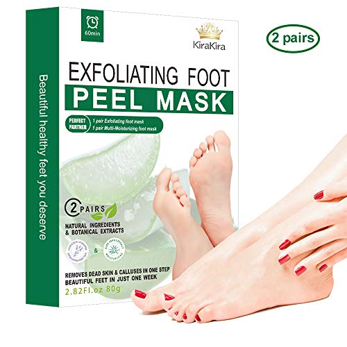 KiraKira 2 Pairs Foot Peel Mask, Exfoliant and Moisturizing for Soft Feet in 1 Week, Exfoliating Booties for Peeling Off Calluses & Dead Skin, For Men & Women