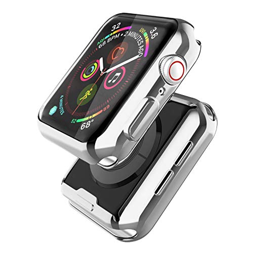 [2 Pack] Misxi Silver Case Compatible with Apple Watch SE/Series 6 / Series 5 / Series 4 Screen Protector 44mm, 2020 New iWatch Cover TPU Overall Protective Case (1 Silver+1 Transparent)