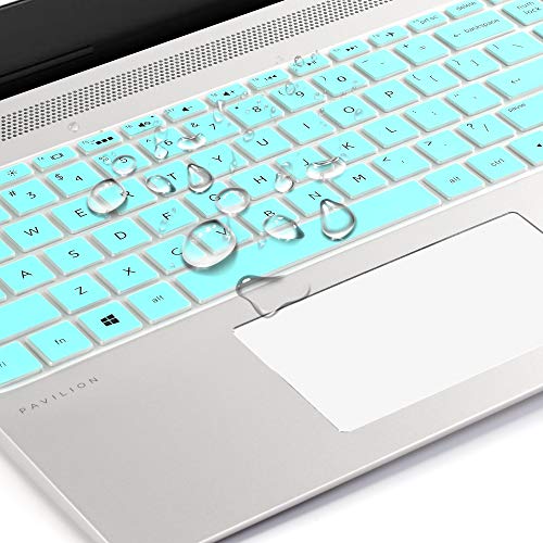 2 Pcs Silicone Keyboard Skin Compatible with 2019 2018 HP 14'' Laptop Keyboard Cover/HP Pavilion x360 Keyboard Cover 14M-BA 14M-CD 14-BF 14-BW 14-cm 14-CF Series,14'' Protective Skin 2020,Mint+Clear