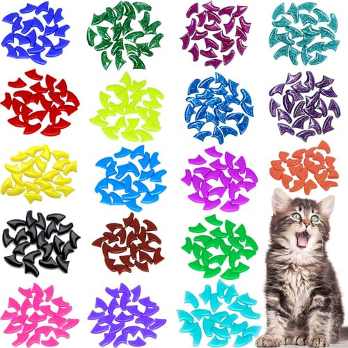 VICTHY 120pcs Cat Nail Caps, Colorful Pet Cat Soft Claws Nail Covers for Cat Claws with Adhesive and Applicatorsm Extra Small
