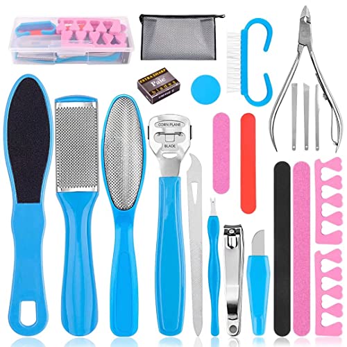 INPHER 25 in 1 Pedicure Supplies Pedicure Tools Foot Care File Set Stainless Steel Dead Skin Callus Remover for Feet with Storage Bag