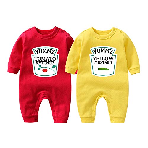 YSCULBUTOL Baby Bodysuit Ketchup Mustard Funny Baby Twins Outfits Baby Girl Twins Set（RY Long6M）