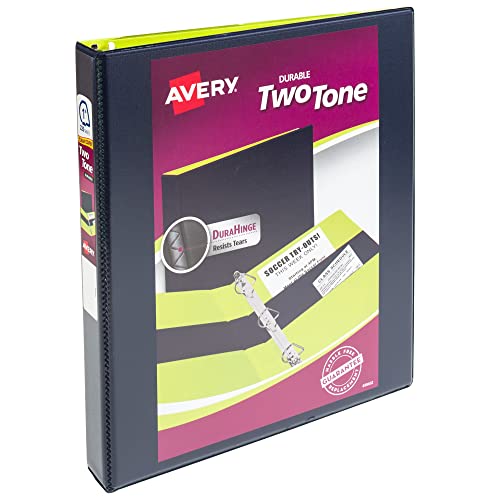 Avery Two-Tone Durable Binder, 3 Ring Binder, 1" Slant Rings, 220-Sheet Capacity, Navy/Lime (17195)