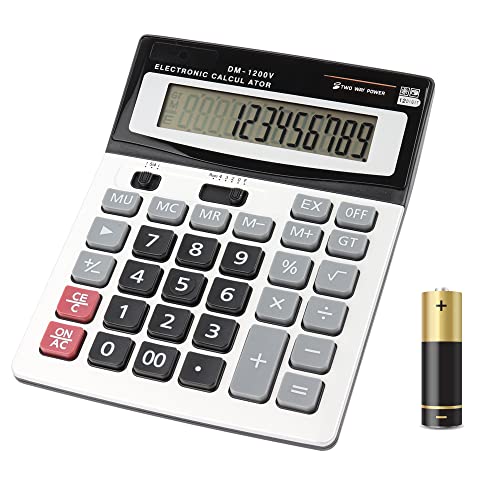 HIHUHEN Large Electronic Calculator Counter Solar & Battery Power 12 Digit Display Multi-Functional Big Button for Business Office School Calculating (Financial Calculator x 1)