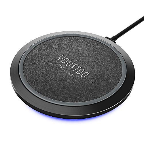 YOUSTOO Qi-Certified Wireless Charger, Leather Surface 10W/7.5W Compatible iPhone SE, 11, 11 Pro, 11 Pro Max, Xs, XR, X, 8, 8 Plus, AirPods, Galaxy S20 S10 S9 S8, Note 10 9 8 (No AC Adapter)