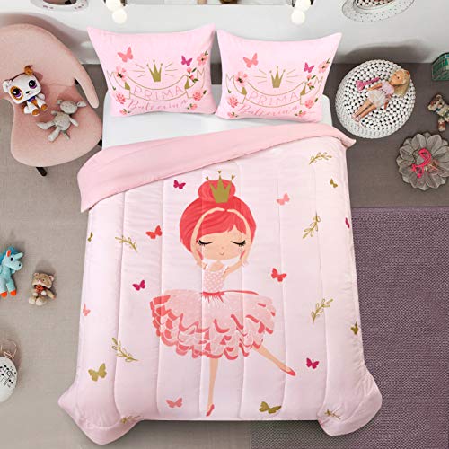 Heritage Kids Prima Ballerina All Season Machine Washable Alternative Pink Ultra Soft Lightweight Microfiber Comforter Set, Full