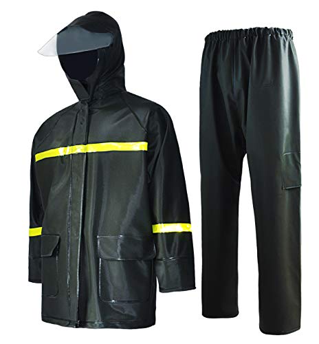 Rain Suit-Waterproof Jacket and Pants Durable Rain Gear for Men Hooded Fishing Work Wear PVC 2-Layer