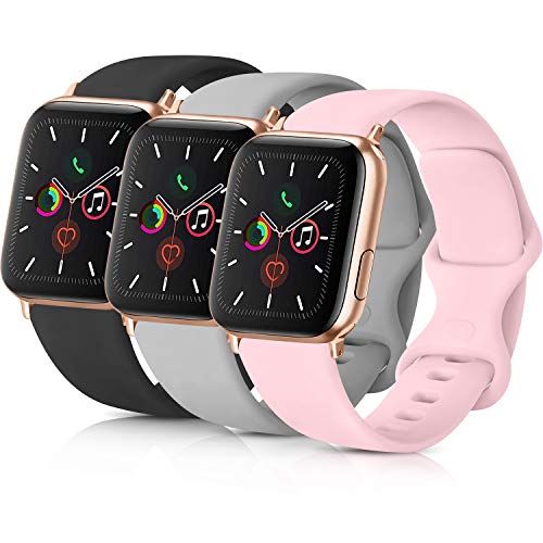 ATUP Compatible with for Apple Watch Band 38mm 40mm Women Men, Soft Silicone Sport Band Replacement Wristband Strap Compatible with for iWatch Nike+ (Black/Gray/Pink, 38mm/40mm-M/L)