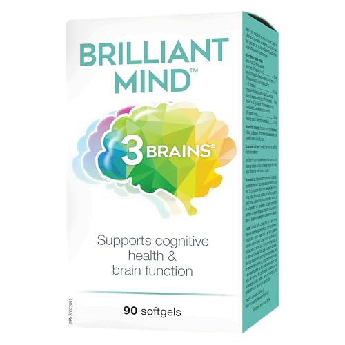 3 Brains Brilliant Mind 90 Softgels, Supports Cognitive Health & Brain Function, Omega-3, Phospholipids & Green Tea Extract, Proudly Canadian