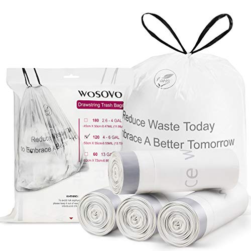 4-6 Gallon Trash Bags Drawstring Garbage Bags Strong Trash Bag 120 Count for Kitchen Bathroom Bedroom Car Trash Can Office Waste Bin Liners Unscented, 19.6'' x 21.6''