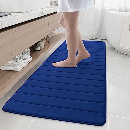 Buganda Memory Foam Bath Mat Rug, Ultra Soft and Non-Slip Bathroom Rugs, Water Absorbent and Machine Washable Bath Rug Runner for Bathroom, Shower, and Tub, 70" x 24", Dark Blue