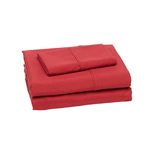 Amazon Basics Lightweight Super Soft Easy Care Microfiber Bed Sheet Set with 14 inch Deep Pockets - Twin, Red