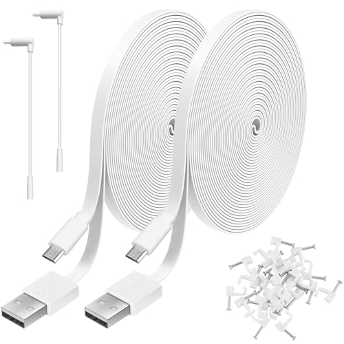 2 Pack 20FT Power Extension Cable Compatible with Wyze Cam V4,Wyze Cam v3,Wyze Cam Pan,WYZE Cam OG,NestCam Indoor,Blink,Amazon Cloud Camera,USB to Micro USB Durable Charging and Data Sync Cord(White)