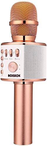 BONAOK Wireless Bluetooth Karaoke Microphone,3-in-1 Portable Wireless Microphone Systems Mic Speaker Machine Home Party Birthday for All Smartphones (Rose Gold)
