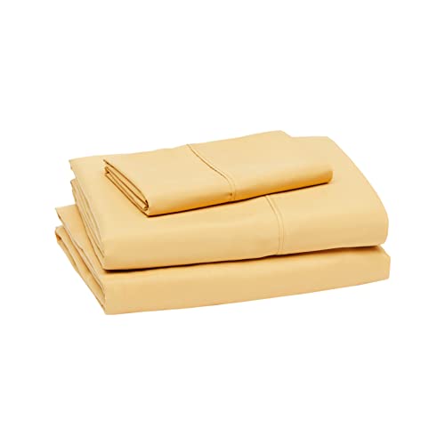 amazon basics Lightweight Super Soft Easy Care Microfiber Bedsheet Set with 40.6' Deep Pockets - Twin, Mustard Yellow