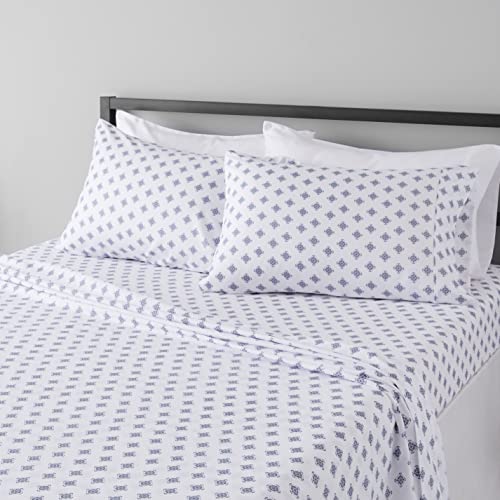 Amazon Basics Light-Weight Microfiber Sheet Set - Full, Blue Grey Medallion