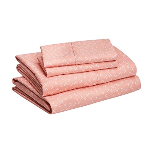 Amazon Basics Light-Weight Microfiber Sheet Set - Queen, Peachy Coral Arrows