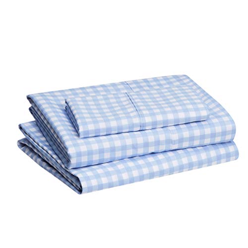 Amazon Basics Lightweight Super Soft Easy Care Microfiber Bed Sheet Set with 14 inches Deep Pockets - Twin, Light Blue Gingham