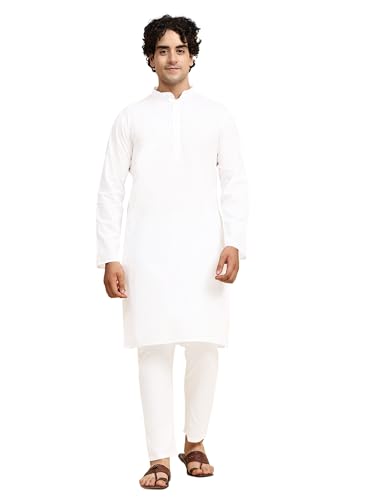 SKAVIJ Men's Kurta Pajama Set Cotton Long Sleeve Evening Yoga Dress White XXL