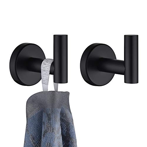 JQK Badetuchhaken, SUS 304 Edelstahl Mantelhaken Kleiderhaken für Badezimmer, Küche, Garage, Wandmontage, 2 Stück, Schwarz poliert, TH100-PB-P2 Towel Hook(2 Pack) schwarz