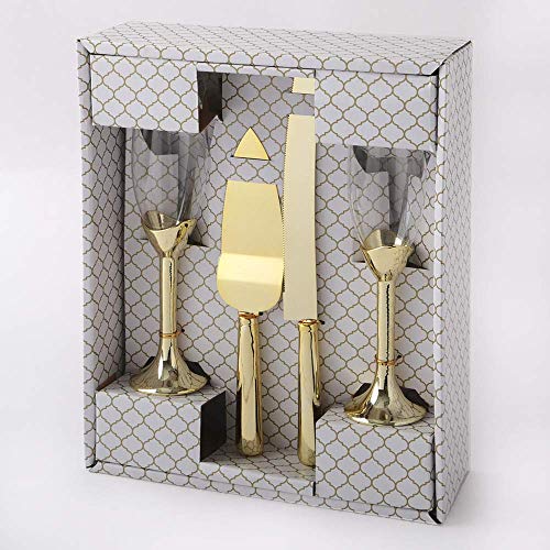 Elegant Glasses with Cake Knife and Server 4 Piece Set