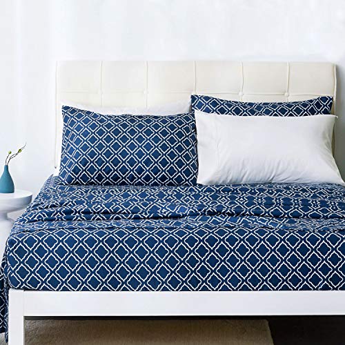 Bedsure Bettlaken-Set mit Quatrefoil Queen Navy