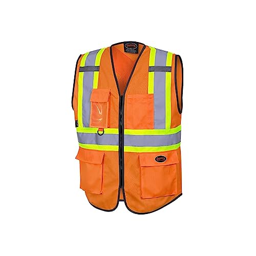 Pioneer Hi Vis Multi-Pocket Safety Vest - Lightweight With Reflective Tape for Traffic, Construction - Class 2 - Orange