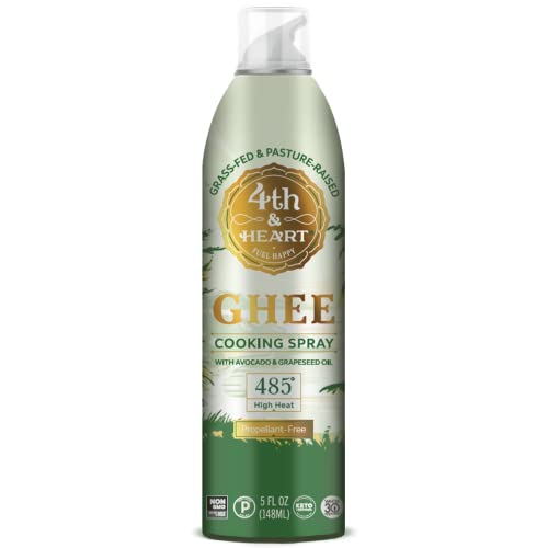 4th & Heart Original Ghee Oil Non-Stick Cooking Spray, Made with Grass-Fed, Pasture-Raised Ghee, Keto, Lactose-Free, Certified Paleo Baking Spray (5oz)